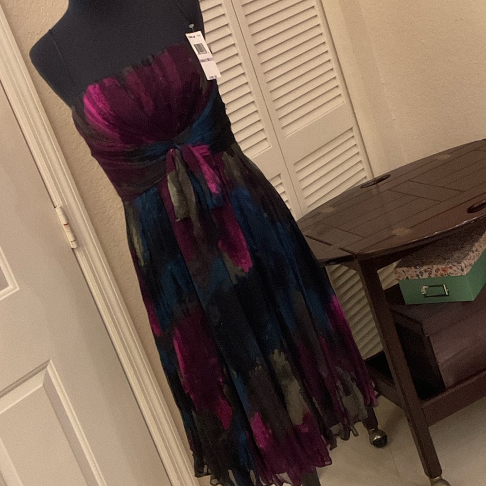Jax Strapless Dress in Black and Purple 100% SILK